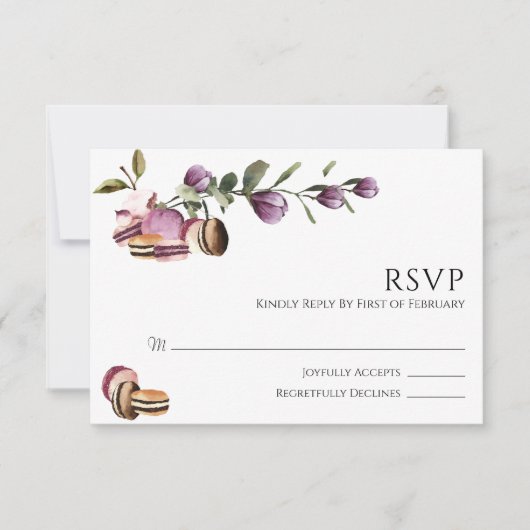 Happy Macaron | Elegante Violet Floral Moderne RSVP Karte (Vorderseite)
