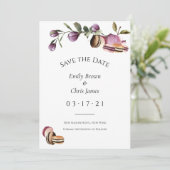 Happy Macaron | Elegante Violet Floral Moderne Save The Date (Stehend Vorderseite)