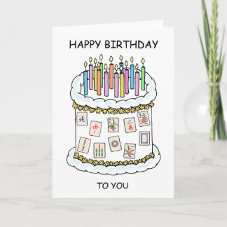 Happy Mahjong Birthday Cake und Candles Karte