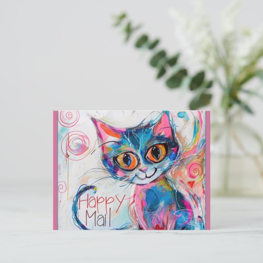 Happy Mail Cat Postkarte (Stehend Vorderseite)