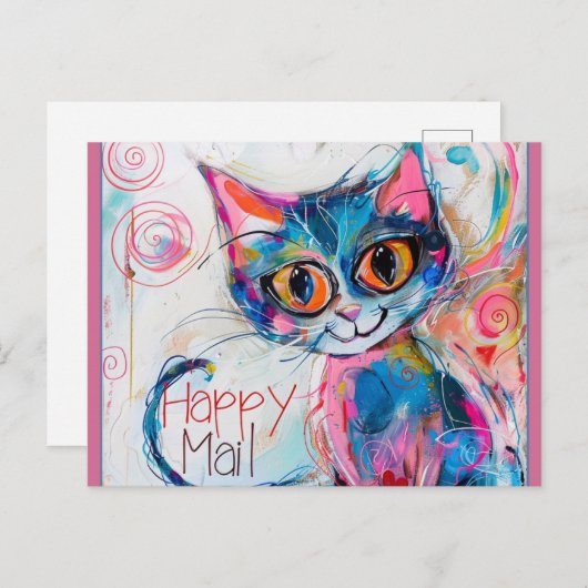 Happy Mail Cat Postkarte (Vorne/Hinten)
