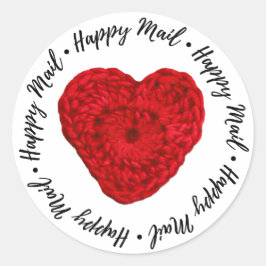Happy Mail Crochet Shop Branding ・ Yarn Heart Red Runder Aufkleber