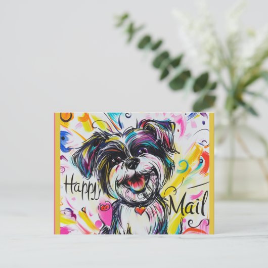 Happy Mail Dog Postkarte (Stehend Vorderseite)