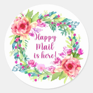 Happy Mail ist hier rund um den Blumenaufkleber Runder Aufkleber