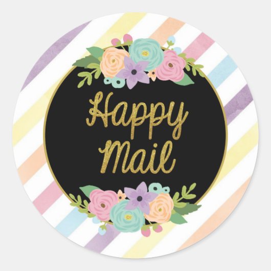 Happy Mail Sticker - pastellfarbene Regenbogenstre (Vorderseite)