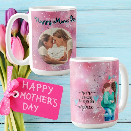 Happy Mamas Tag Glitzer Foto Tasse Mütter Tagesges