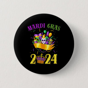 Happy Mardi Gras 2024 T-Shirt Karneval Mardi Gras  Button
