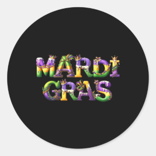 Happy Mardi Gras 2025 New Orleans Lilie Mas Runder Aufkleber