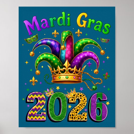 Happy Mardi Gras 2026 Jester Hat Men Women Kid Car Poster (Vorne)