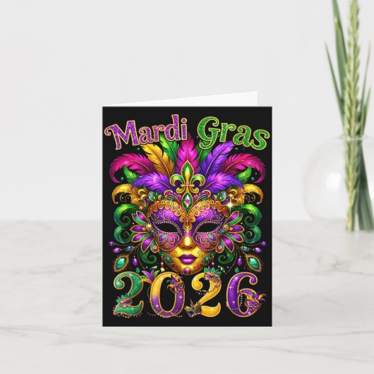 Happy Mardi Gras 2026 Jester Hat New Orleans Men W Karte (Vorderseite)