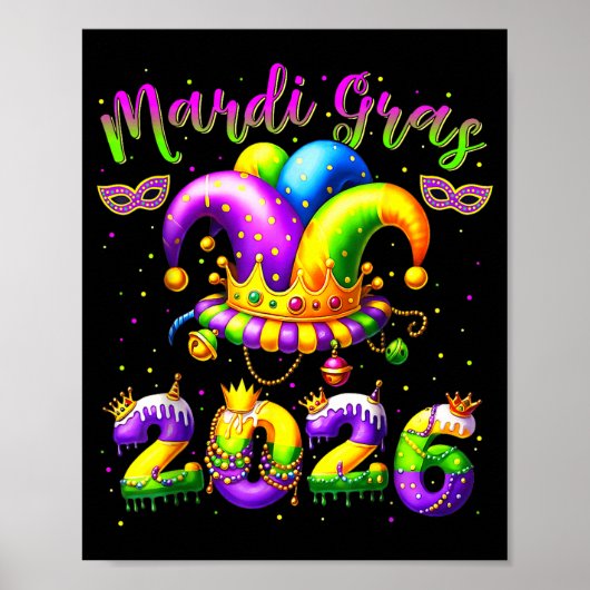 Happy Mardi Gras 2026 Jester Hat New Orleans Men W Poster (Vorne)