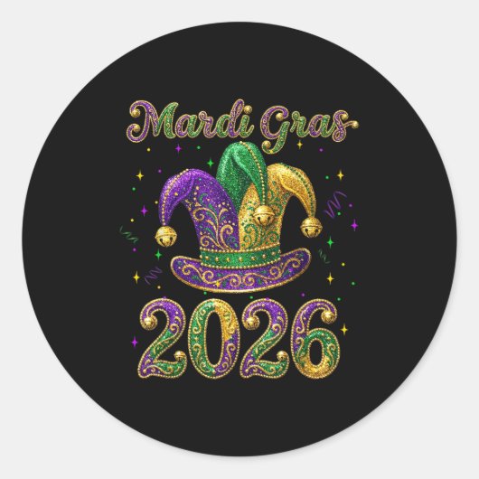 Happy Mardi Gras 2026 Jester Hat New Orleans Men W Runder Aufkleber (Vorderseite)