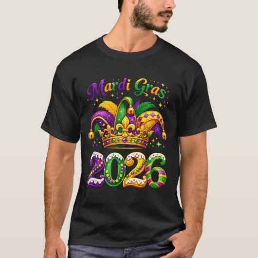 Happy Mardi Gras 2026 Jester Hat New Orleans Men W T-Shirt (Vorderseite)