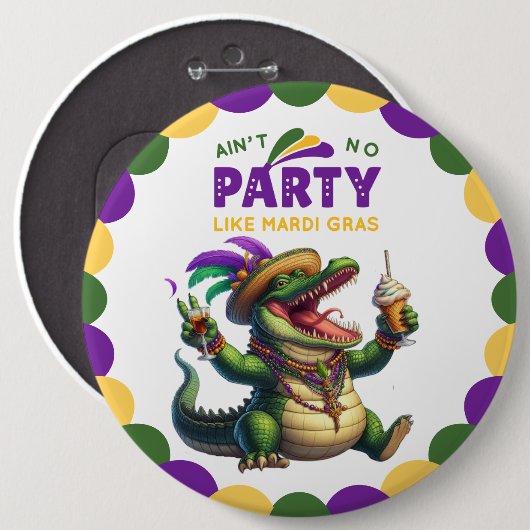 Happy Mardi Gras Alligator Button (Vorne & Hinten)