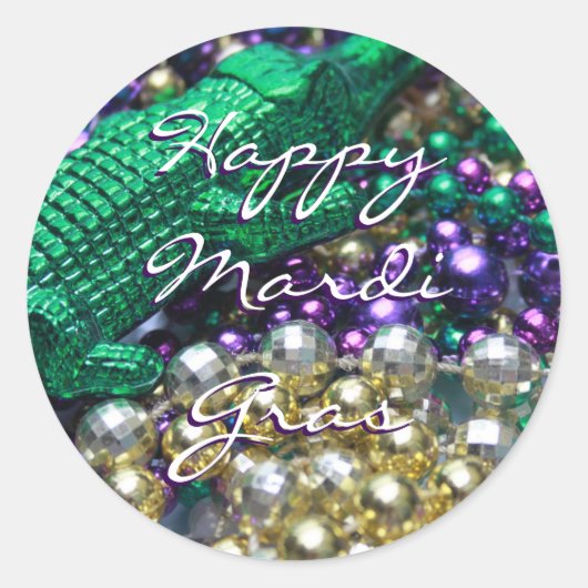 Happy Mardi Gras Alligator Custom Round Stickers (Vorderseite)
