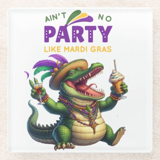 Happy Mardi Gras Alligator Glasuntersetzer (Vorderseite)
