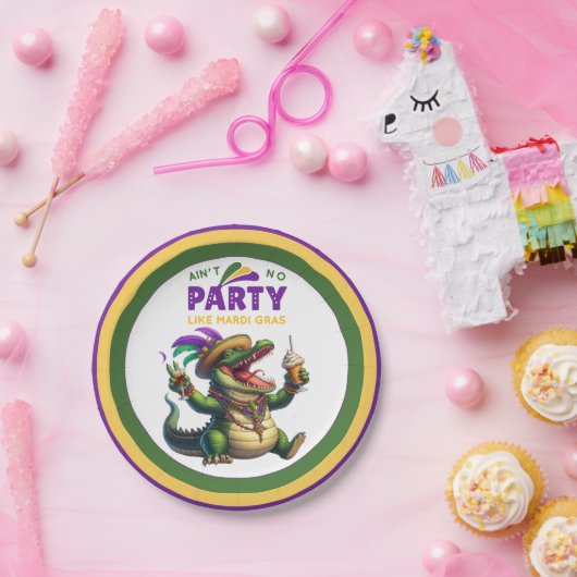Happy Mardi Gras Alligator Pappteller (Party)
