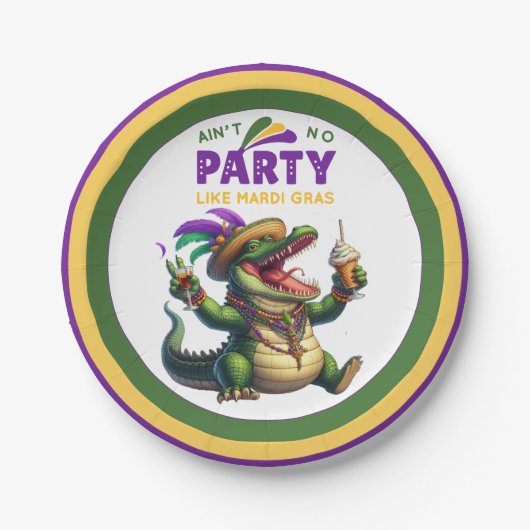 Happy Mardi Gras Alligator Pappteller (Vorderseite)
