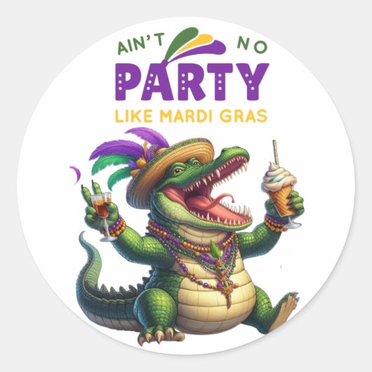 Happy Mardi Gras Alligator Runder Aufkleber (Vorderseite)