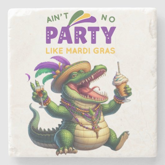 Happy Mardi Gras Alligator Steinuntersetzer (Vorderseite)
