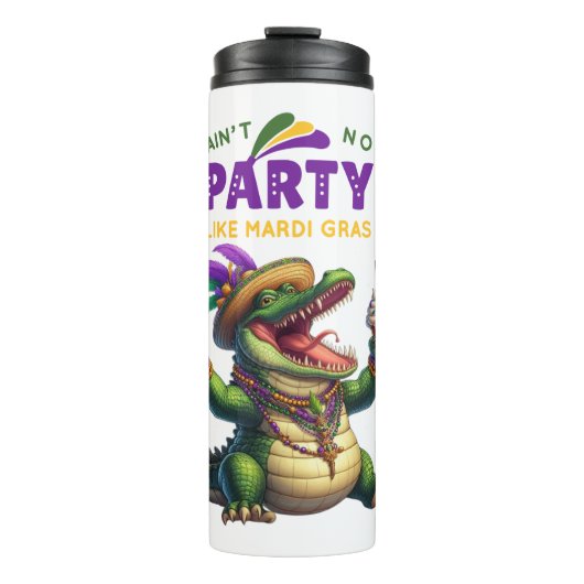Happy Mardi Gras Alligator Thermosbecher (Vorderseite)