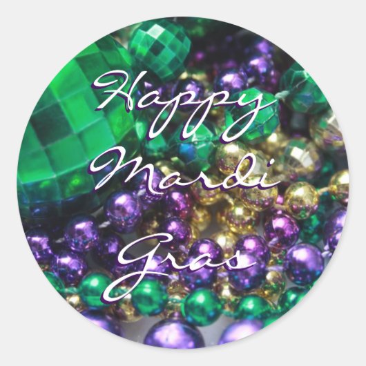 Happy Mardi Gras Bead Throws Custom Round Siegels Runder Aufkleber (Vorderseite)
