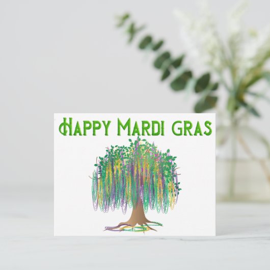 Happy Mardi Gras Beads Tree Postkarte (Stehend Vorderseite)