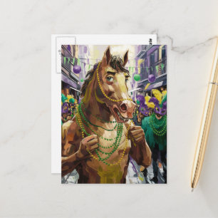 Happy Mardi Gras Brown Horse Postkarte