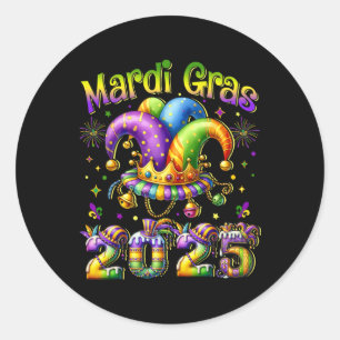Happy Mardi Gras Carnival 2025 Mardi Gras Jester O Runder Aufkleber