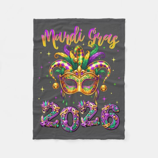 Happy Mardi Gras Carnival 2026 Jester Hat Men Wome Fleecedecke (Vorderseite)