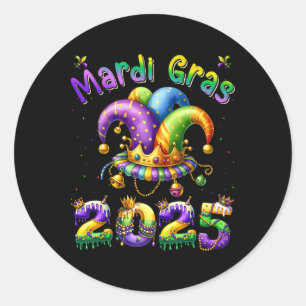 Happy Mardi Gras Carnival Mardi Gras 2025 Jester O Runder Aufkleber