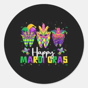 Happy Mardi Gras Dental Squad Dentist Teeth Carniv Runder Aufkleber