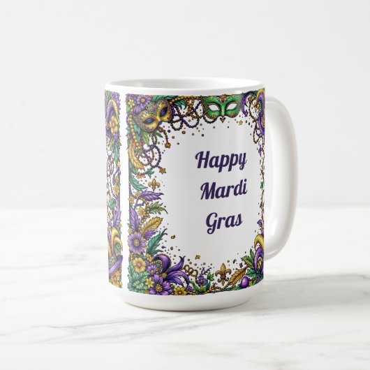Happy Mardi Gras Feathered & Mask Kaffeetasse (VorderseiteRechts)