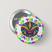 Happy Mardi Gras fleur-de-lis Button (Vorne & Hinten)