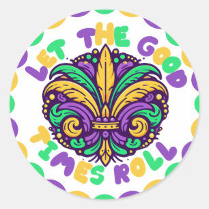 Happy Mardi Gras fleur-de-lis Runder Aufkleber
