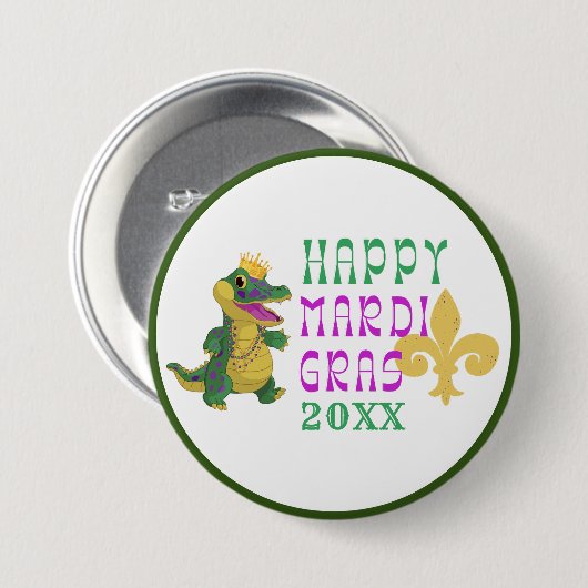 Happy Mardi Gras Gator King Button (Vorne & Hinten)