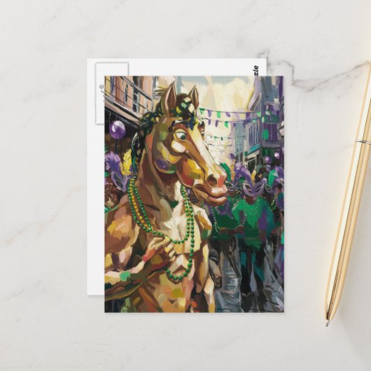 Happy Mardi Gras Horse Postkarte (Vorderseite/Rückseite Beispiel)