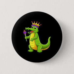 Happy Mardi Gras King Crocodile Funny Mardi Gras K Button