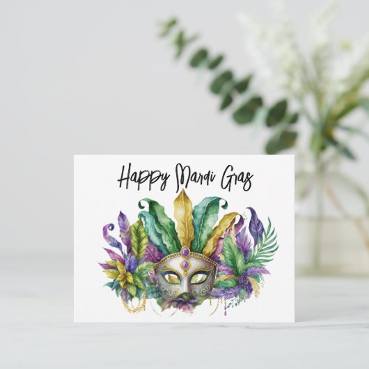 Happy Mardi Gras Maske Postkarte (Stehend Vorderseite)