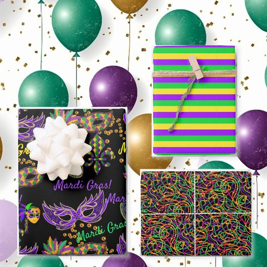 Happy Mardi Gras Masken Beads 3 Koordination Geschenkpapier Set