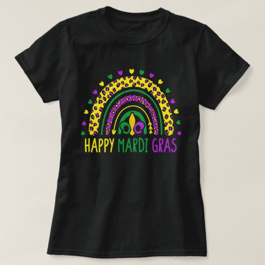 Happy Mardi Gras Niedlich Leopard Rainbow T-Shirt (Design vorne)
