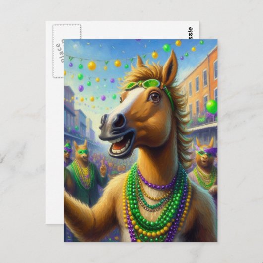 Happy Mardi Gras Pferd mit Perlen Postkarte (Vorne/Hinten)