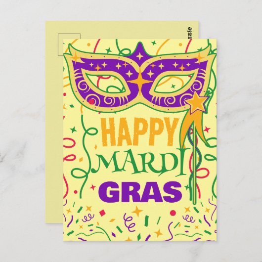 Happy Mardi Gras Postkarte (Vorne/Hinten)