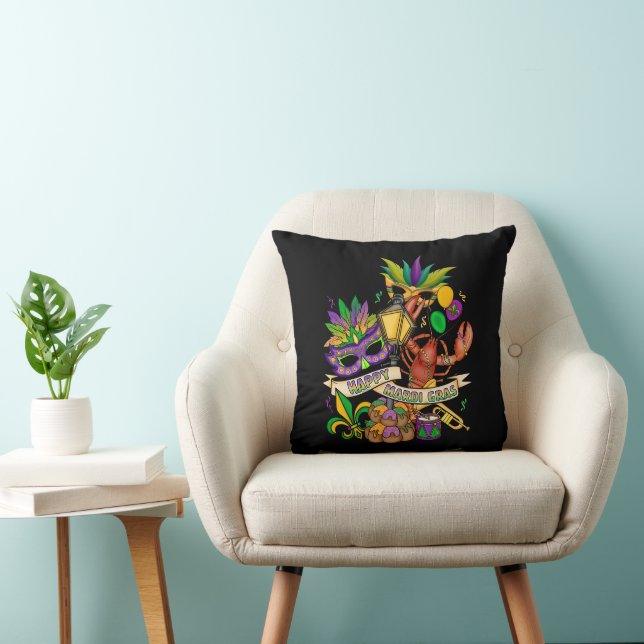 Happy Mardi Gras Throw Pillow Kissen (Stuhl )