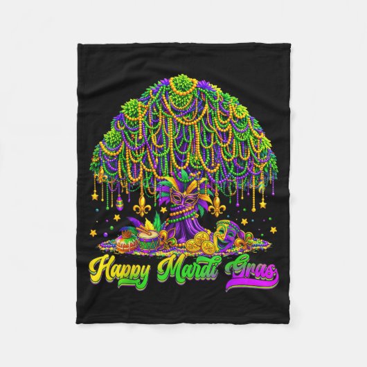 Happy Mardi Gras Tree Beads Mask Carnival New Orle Fleecedecke (Vorderseite)