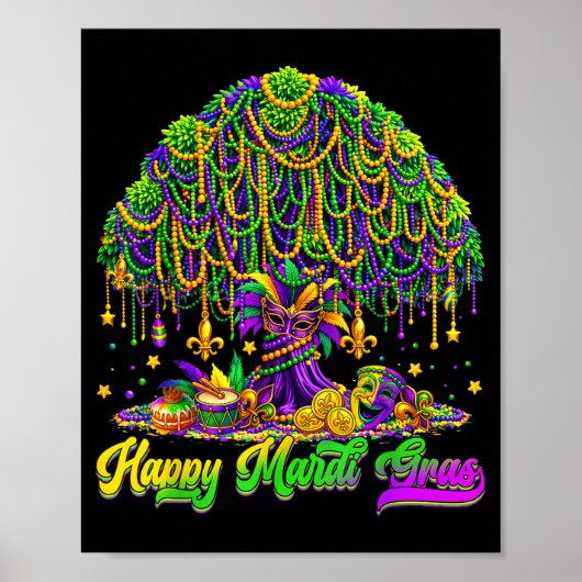 Happy Mardi Gras Tree Beads Mask Carnival New Orle Poster (Vorne)