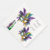 Happy Mardis Gras Feathered Masken und Flaschen Serviette (Ecke)