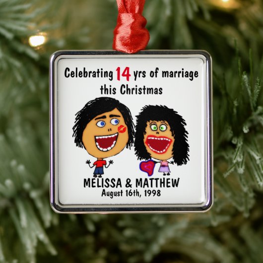 Happy Marriage Christmas Cartoon Ornament Aus Metall (Baum)