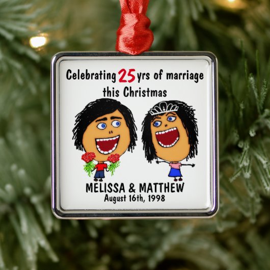Happy Marriage Christmas Cartoon Ornament Aus Metall (Baum)