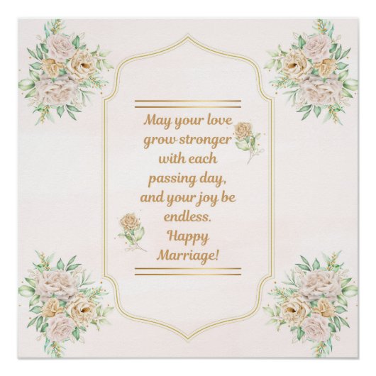 Happy Marriage-Elegant Wedding Poster with Floral (Vorderseite)